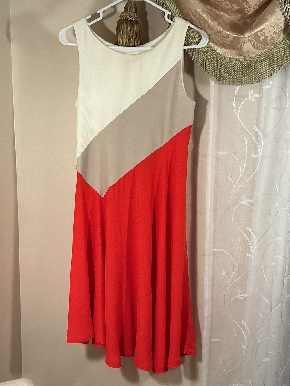 Mauve Anthropology Colorblock Sleeveless A-Line Dress Red Cream Tan Sz SX Lyocel